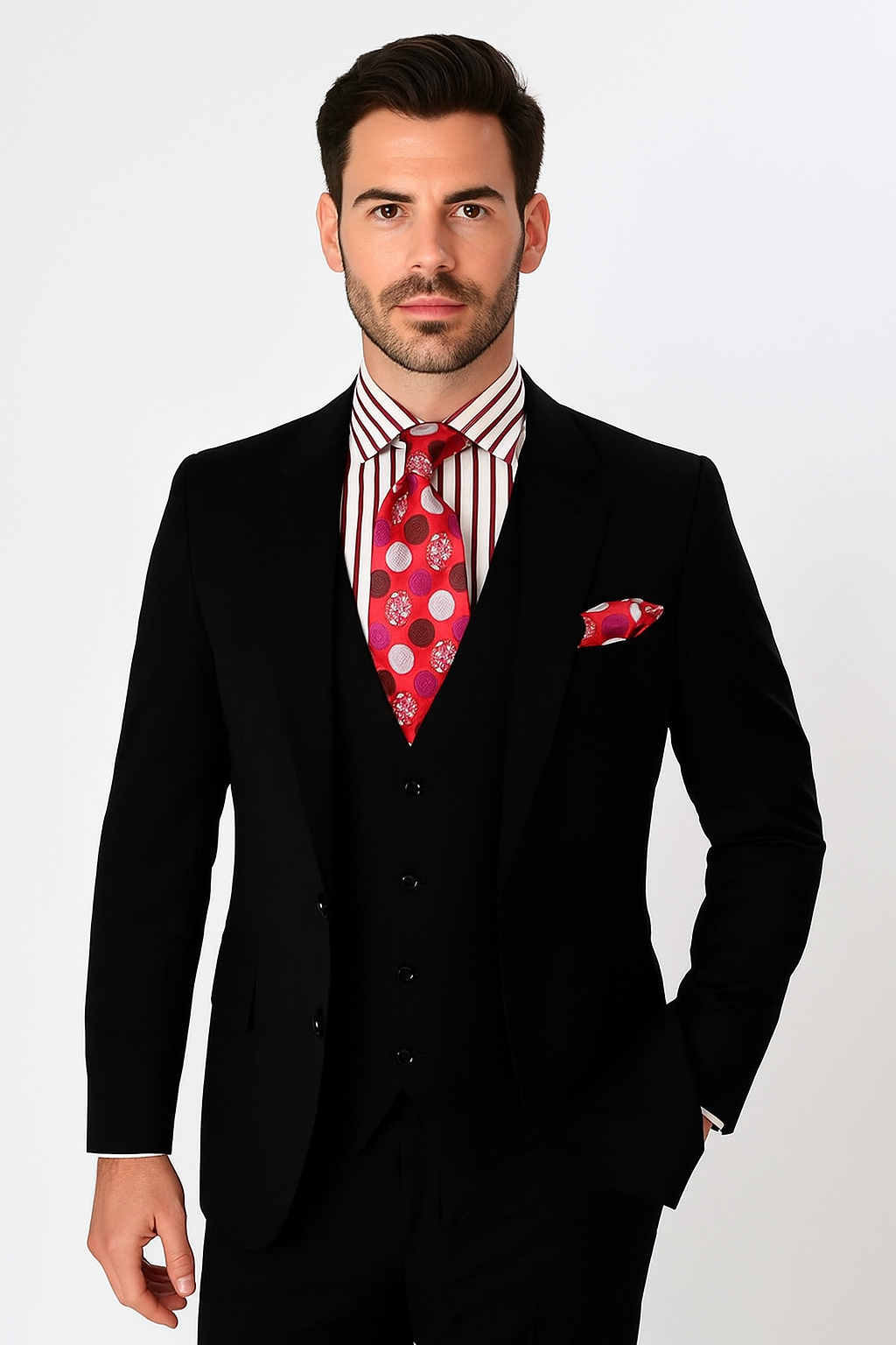 Men's Double Breasted Vest with Wide Peak Lapel Black Suit - New Arrival - 38 Regular