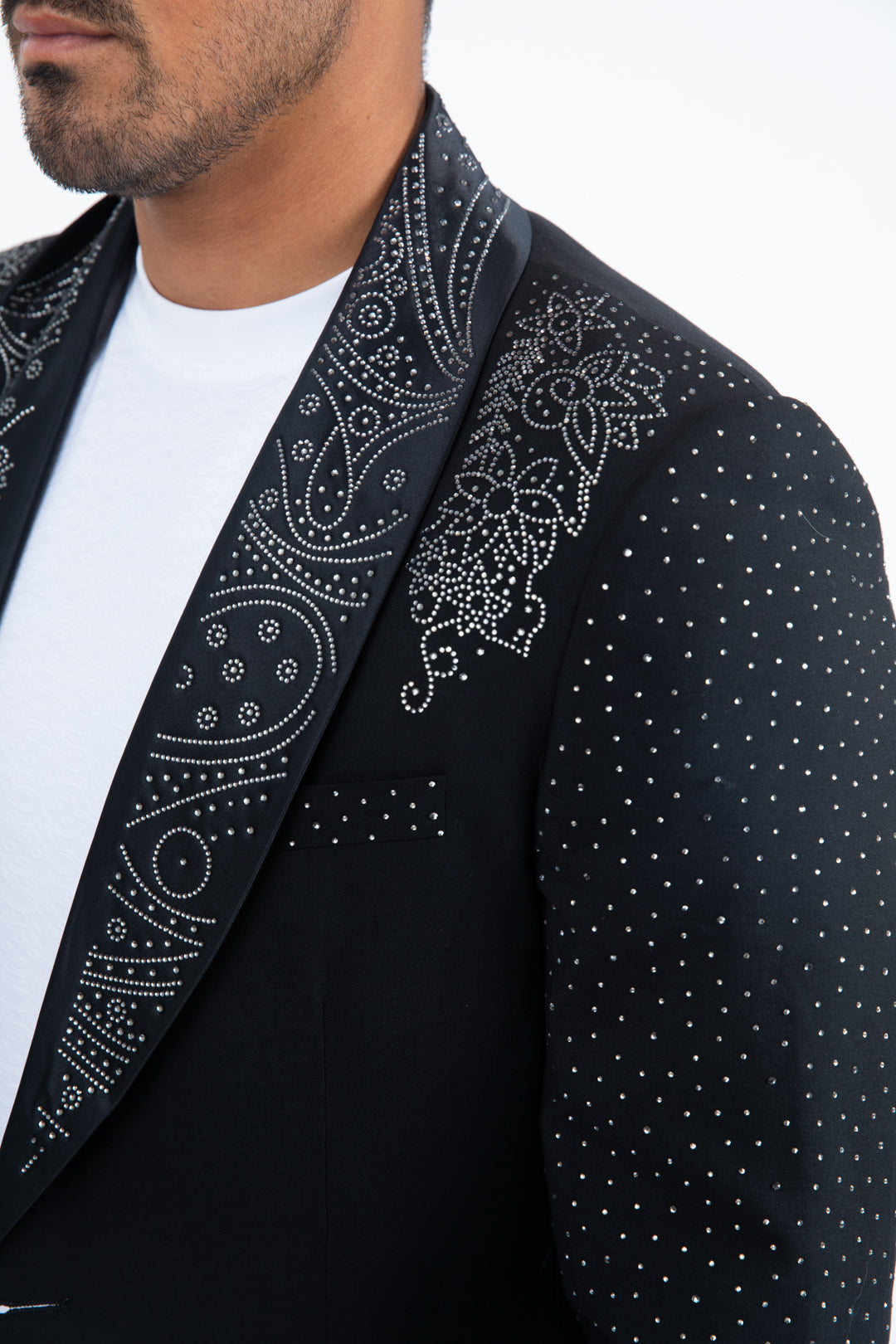 Men’s Black Sparkle Rhinestone Blazer – Slim Fit Double Button Coat - S