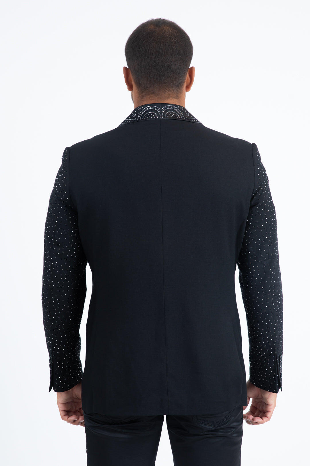 Men’s Black Sparkle Rhinestone Blazer – Slim Fit Double Button Coat - S