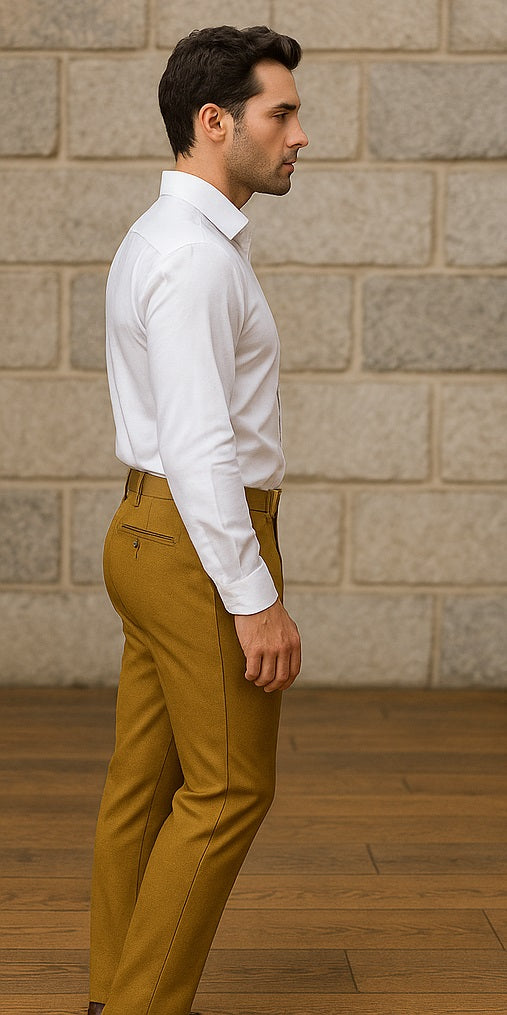 Mens Double Pleated Trousers - Double Pleated Dress Pants - Slacks Gold - dress size pants : 28 Unfinished bottom