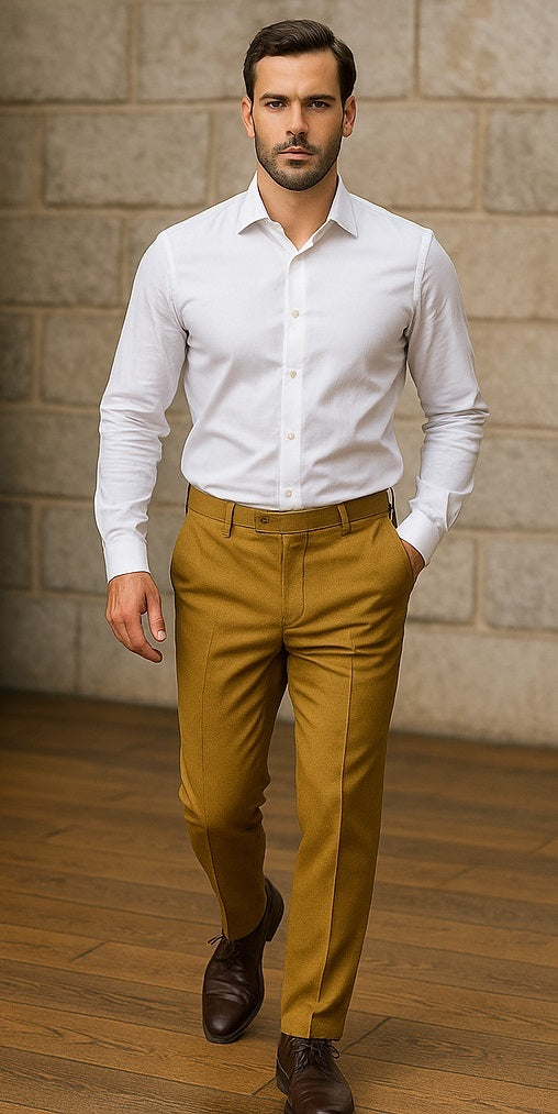 Mens Double Pleated Trousers - Double Pleated Dress Pants - Slacks Gold - dress size pants : 28 Unfinished bottom