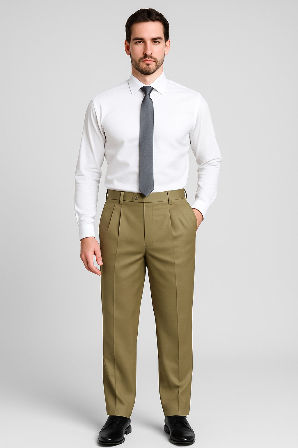 Mens Double Pleated Trousers - Double Pleated Dress Pants - Slacks Beige - dress size pants : 28 Unfinished bottom