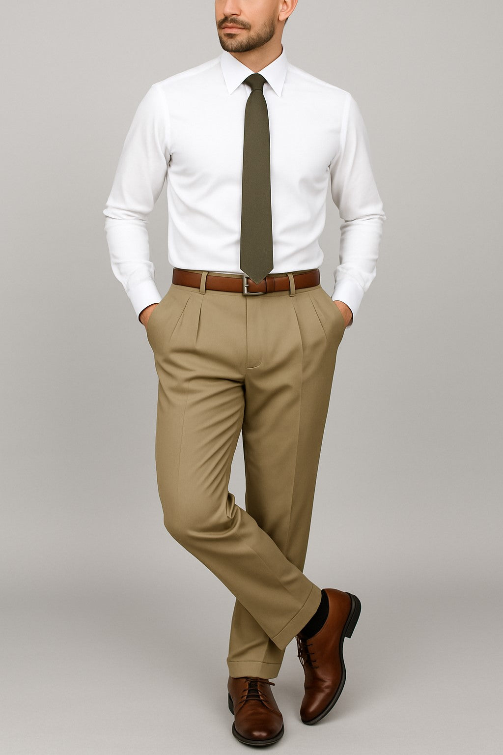 Mens Double Pleated Trousers - Double Pleated Dress Pants - Slacks Beige - dress size pants : 28 Unfinished bottom
