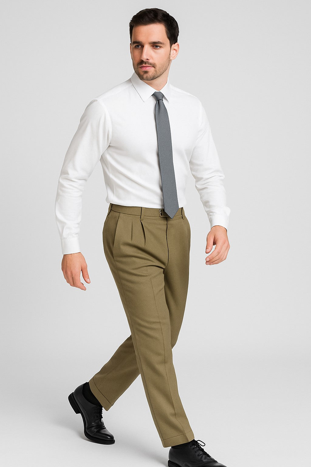 Mens Double Pleated Trousers - Double Pleated Dress Pants - Slacks Beige - dress size pants : 28 Unfinished bottom