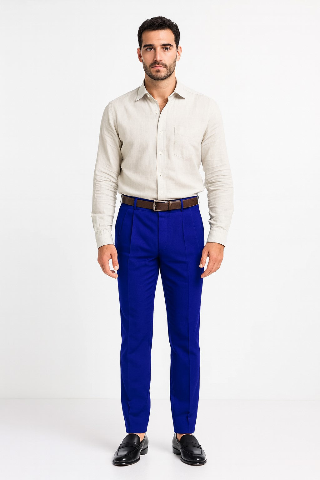Mens Double Pleated Trousers - Double Pleated Dress Pants - Slacks Royal Blue - dress size pants : 28 Unfinished bottom