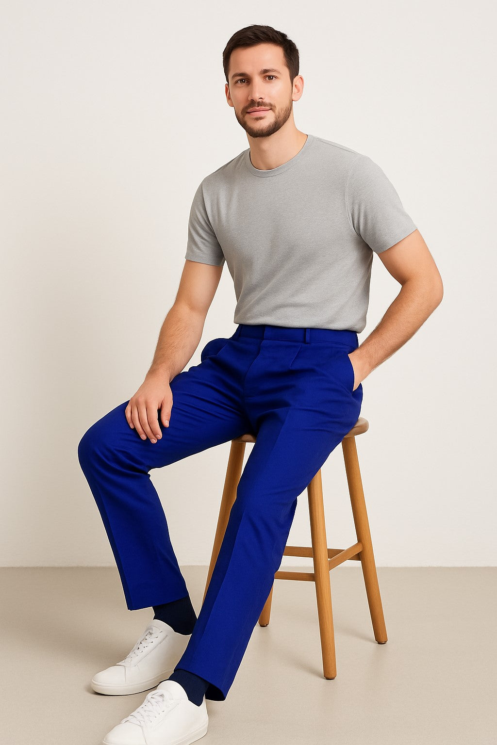 Mens Double Pleated Trousers - Double Pleated Dress Pants - Slacks Royal Blue - dress size pants : 28 Unfinished bottom