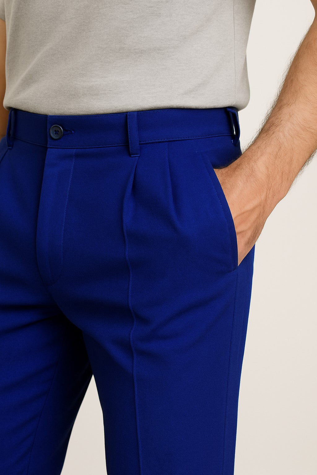 Mens Double Pleated Trousers - Double Pleated Dress Pants - Slacks Royal Blue - dress size pants : 28 Unfinished bottom