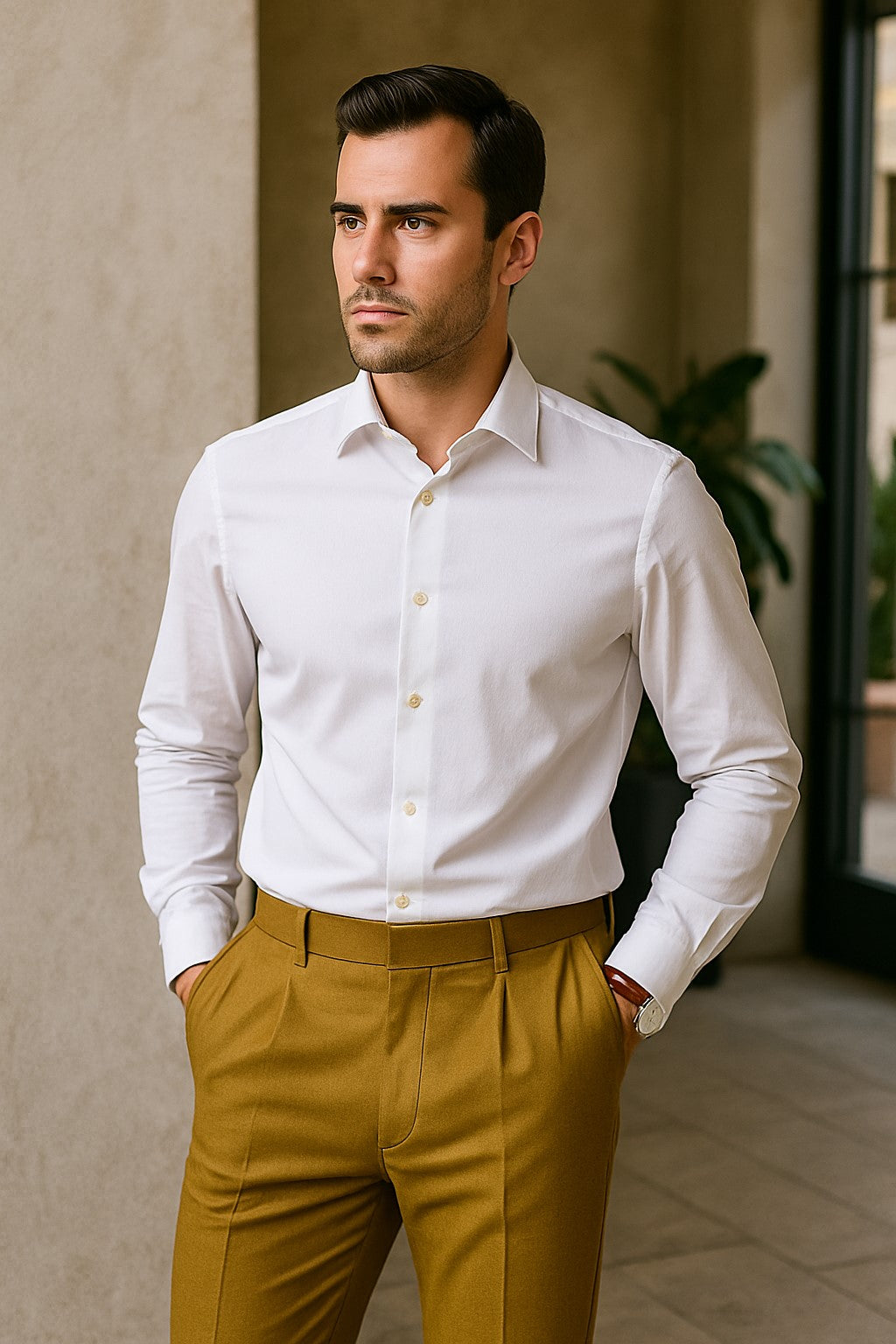 Mens Double Pleated Trousers - Double Pleated Dress Pants - Slacks Gold - dress size pants : 28 Unfinished bottom