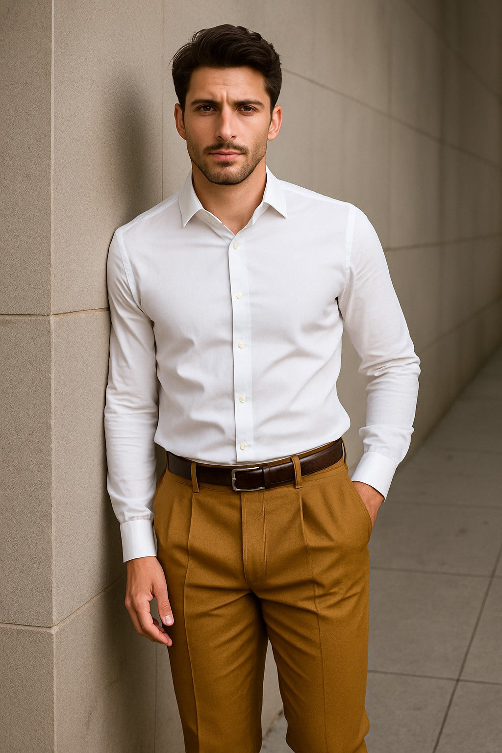Mens Double Pleated Trousers - Double Pleated Dress Pants - Slacks Gold - dress size pants : 28 Unfinished bottom