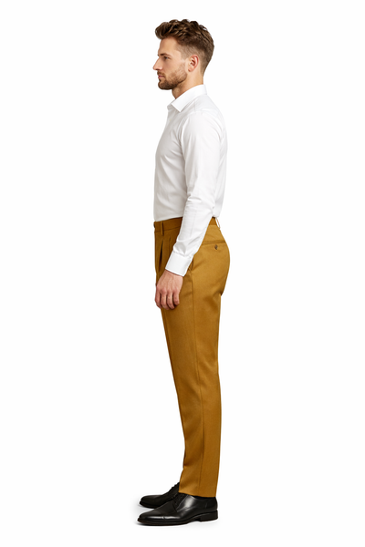Mens Double Pleated Trousers - Double Pleated Dress Pants - Slacks Gold-New Designer Collection