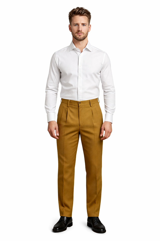 Mens Double Pleated Trousers - Double Pleated Dress Pants - Slacks Gold-New Designer Collection