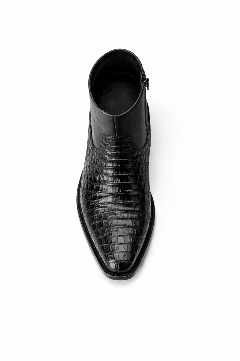 Mens Dress Ankle Boots Los Altos Boots Short Cowboy Boot - Western Ankle Boots Exotic Skin + Black + Skin Type-New Designer Collection - US 8.0 Standard/D/ Medium / Eu:41-42