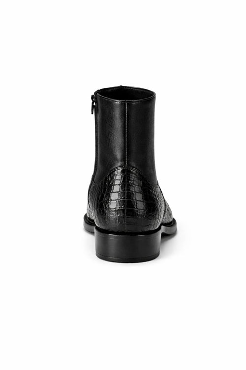 Mens Dress Ankle Boots Los Altos Boots Short Cowboy Boot - Western Ankle Boots Exotic Skin + Black + Skin Type-New Designer Collection
