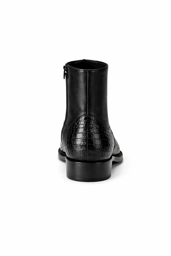 Mens Dress Ankle Boots Los Altos Boots Short Cowboy Boot - Western Ankle Boots Exotic Skin + Black + Skin Type-New Designer Collection