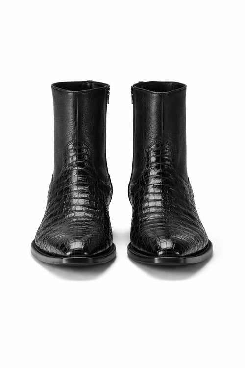 Mens Dress Ankle Boots Los Altos Boots Short Cowboy Boot - Western Ankle Boots Exotic Skin + Black + Skin Type-New Designer Collection