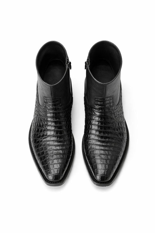 Mens Dress Ankle Boots Los Altos Boots Short Cowboy Boot - Western Ankle Boots Exotic Skin + Black + Skin Type-New Designer Collection