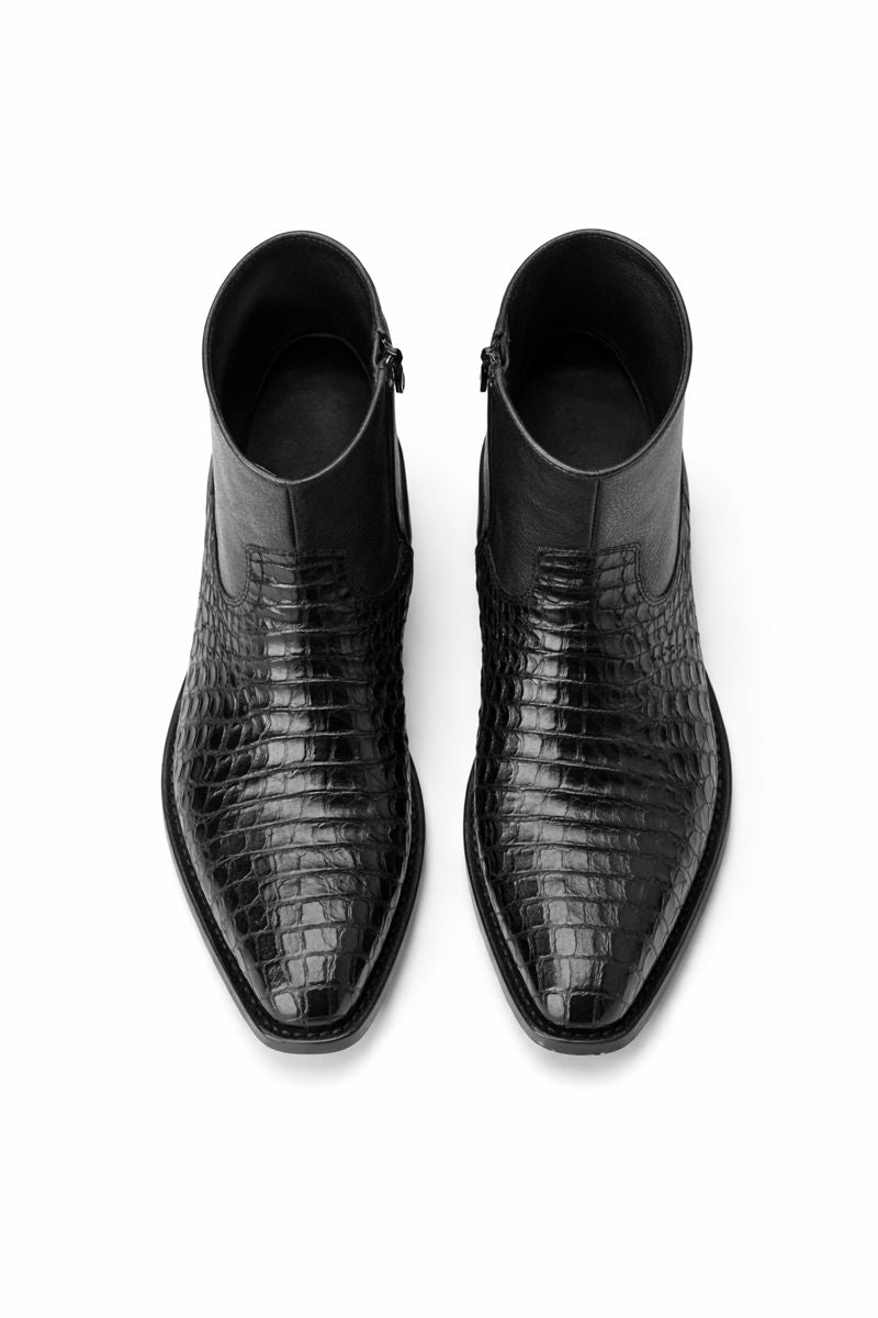 Mens Dress Ankle Boots Los Altos Boots Short Cowboy Boot - Western Ankle Boots Exotic Skin + Black + Skin Type-New Designer Collection - US 8.0 Standard/D/ Medium / Eu:41-42