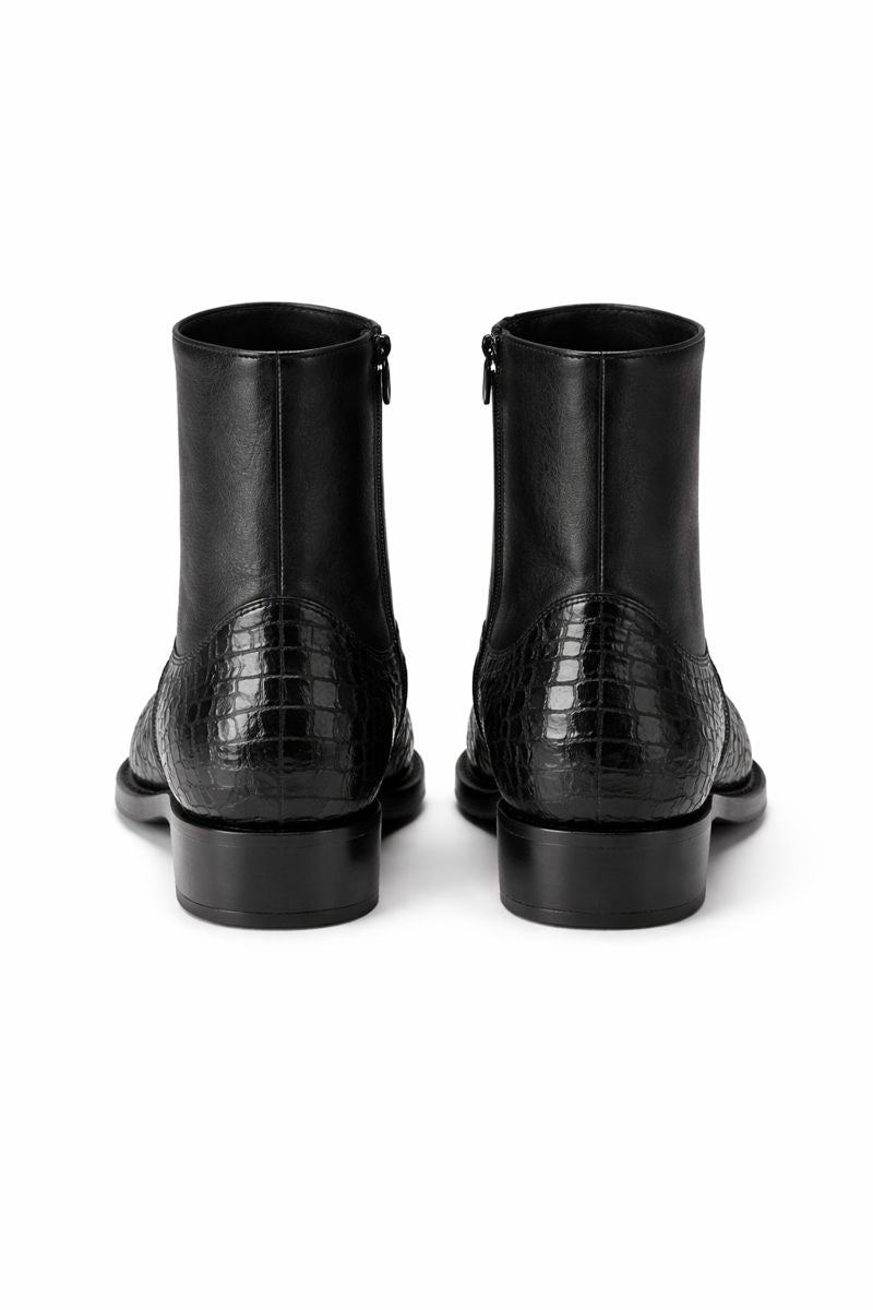 Mens Dress Ankle Boots Los Altos Boots Short Cowboy Boot - Western Ankle Boots Exotic Skin + Black + Skin Type-New Designer Collection - US 8.0 Standard/D/ Medium / Eu:41-42