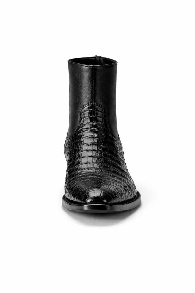 Mens Dress Ankle Boots Los Altos Boots Short Cowboy Boot - Western Ankle Boots Exotic Skin + Black + Skin Type-New Designer Collection - US 8.0 Standard/D/ Medium / Eu:41-42