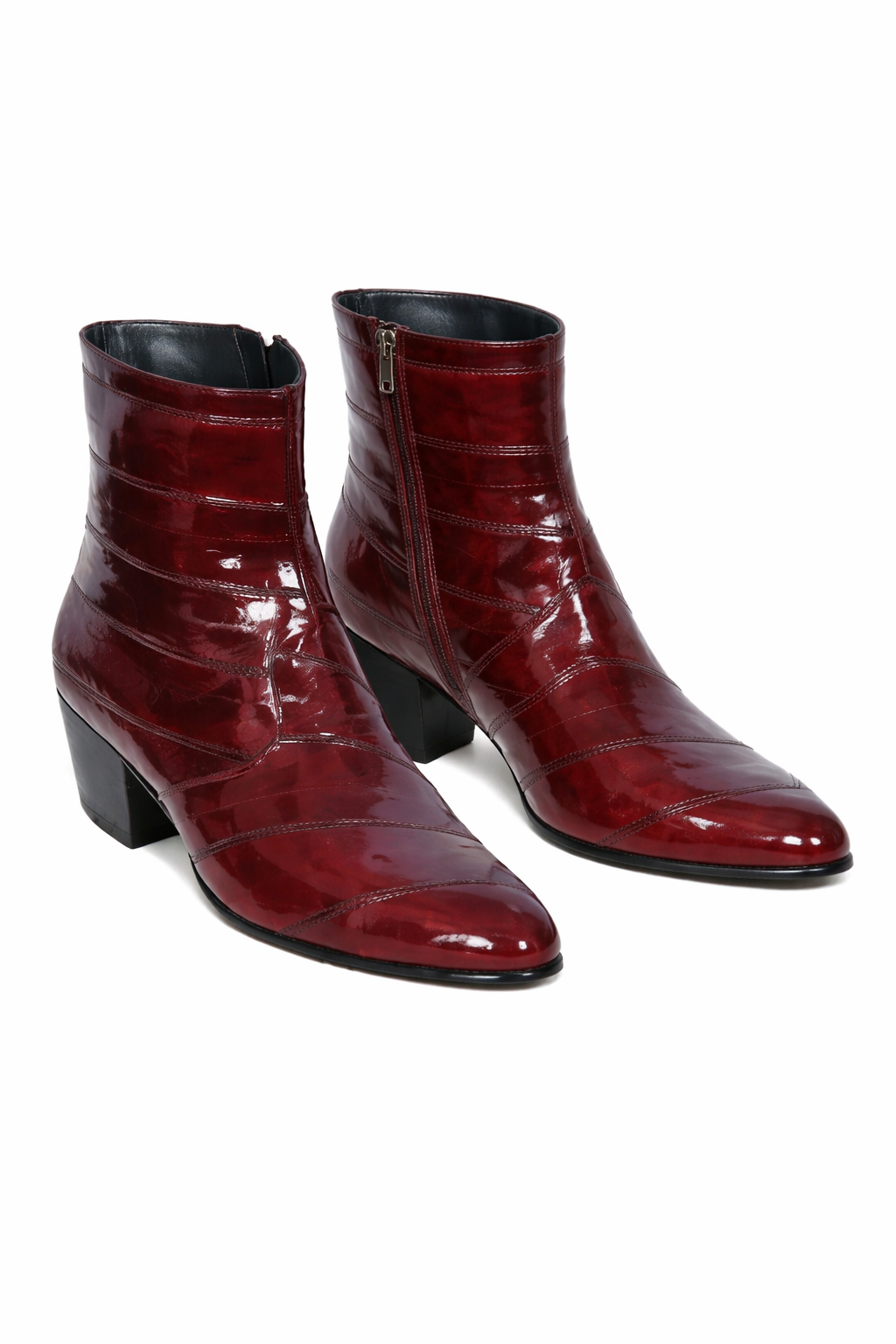 Mens Dress Ankle Boots Los Altos Boots Short Cowboy Boot - Western Ankle Boots Exotic Skin + Burgundy + Skin Type-New Designer Collection - US 8.0 Standard/D/ Medium / Eu:41-42