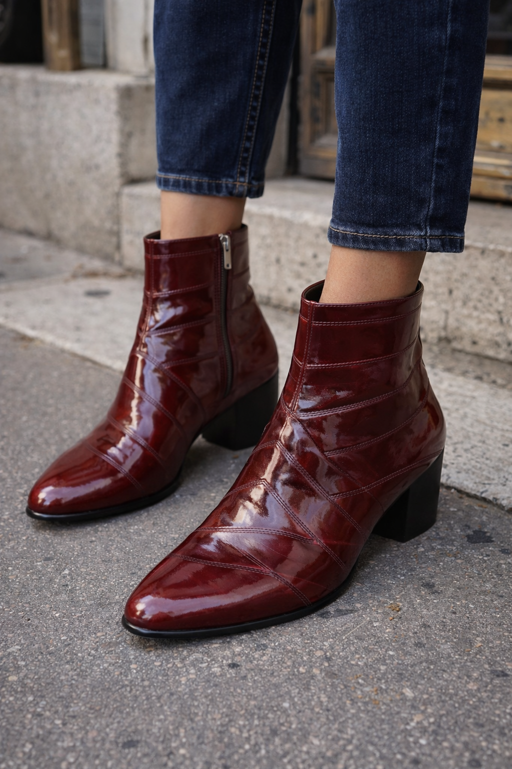 Mens Dress Ankle Boots Los Altos Boots Short Cowboy Boot - Western Ankle Boots Exotic Skin + Burgundy + Skin Type-New Designer Collection - US 8.0 Standard/D/ Medium / Eu:41-42