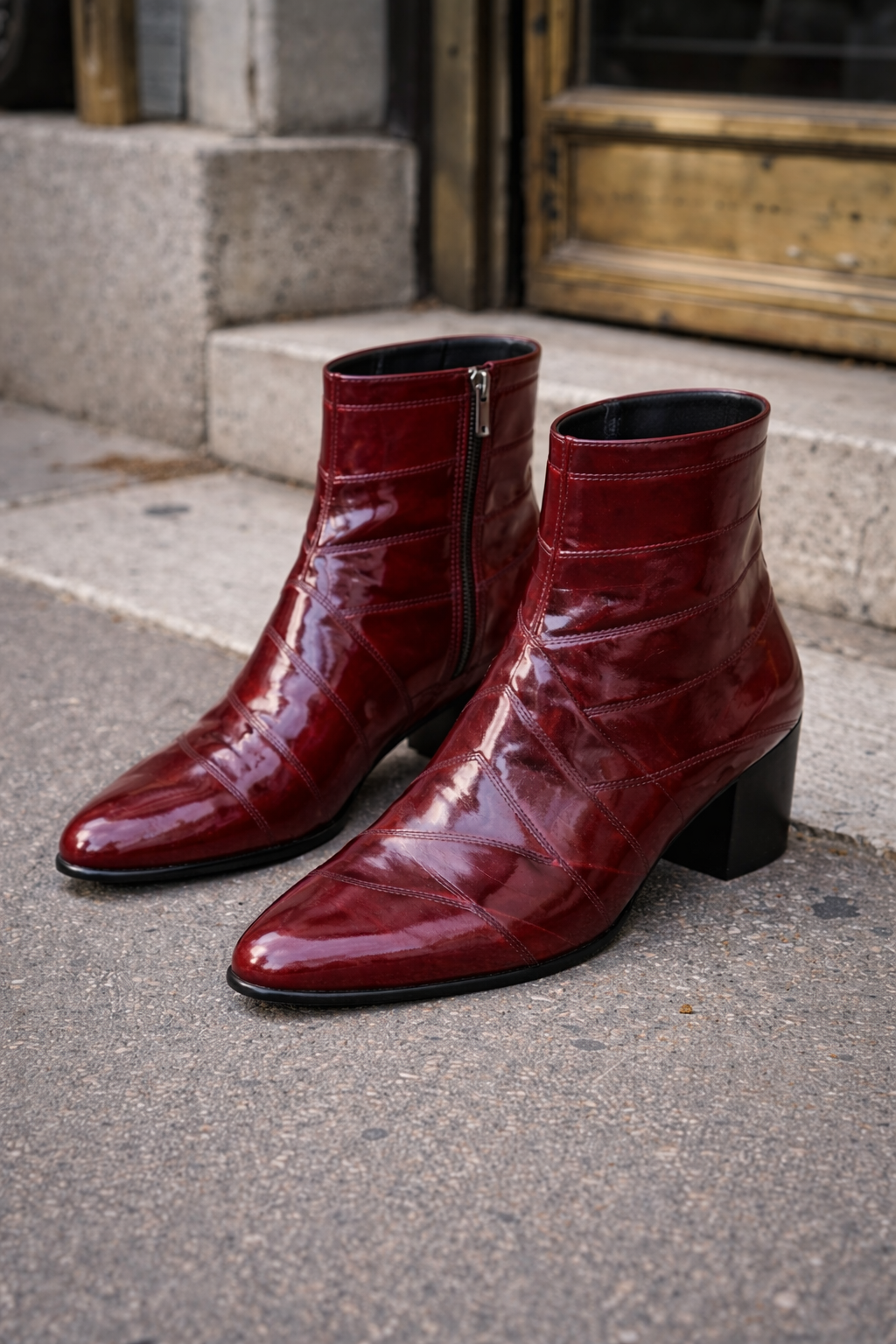 Mens Dress Ankle Boots Los Altos Boots Short Cowboy Boot - Western Ankle Boots Exotic Skin + Burgundy + Skin Type-New Designer Collection - US 8.0 Standard/D/ Medium / Eu:41-42