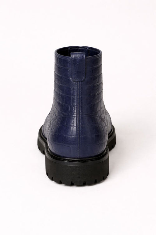 Mens Dress Ankle Boots Los Altos Boots Short Cowboy Boot - Western Ankle Boots Exotic Skin + Navy + Skin Type-New Designer Collection