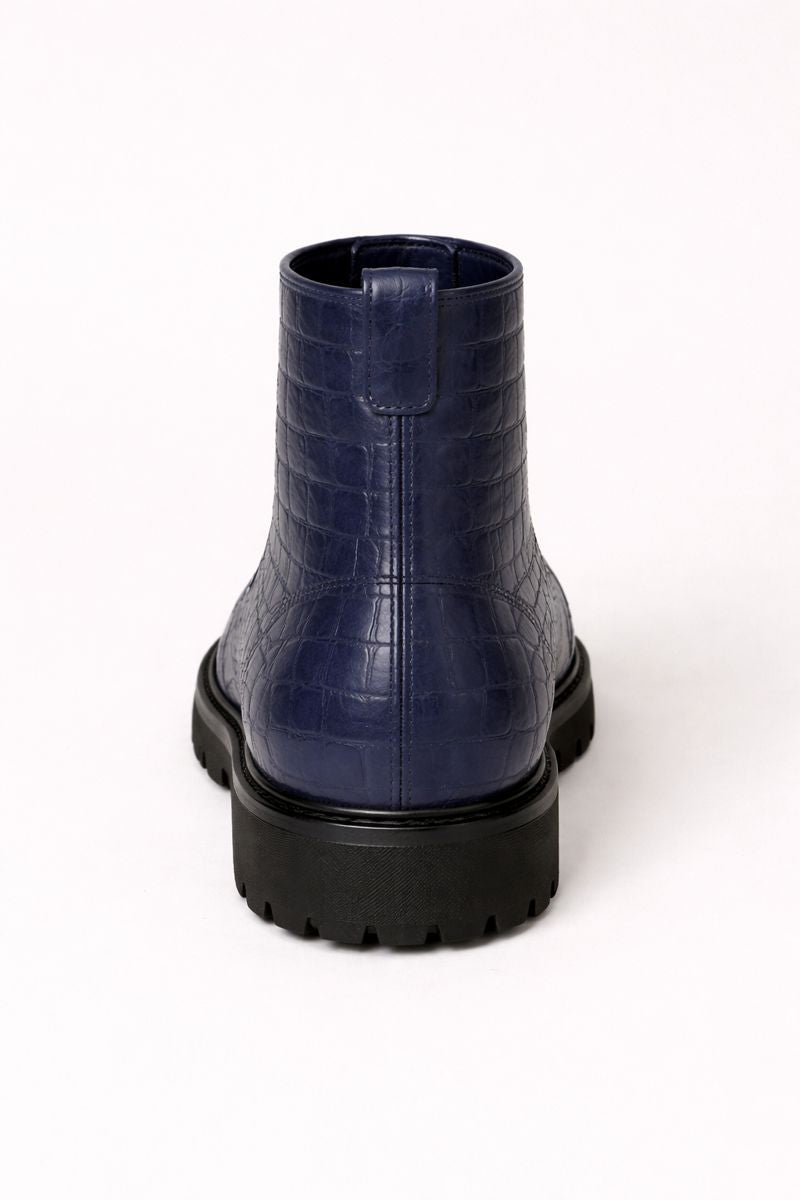 Mens Dress Ankle Boots Los Altos Boots Short Cowboy Boot - Western Ankle Boots Exotic Skin + Navy + Skin Type-New Designer Collection - US 8.0 Standard/D/ Medium / Eu:41-42