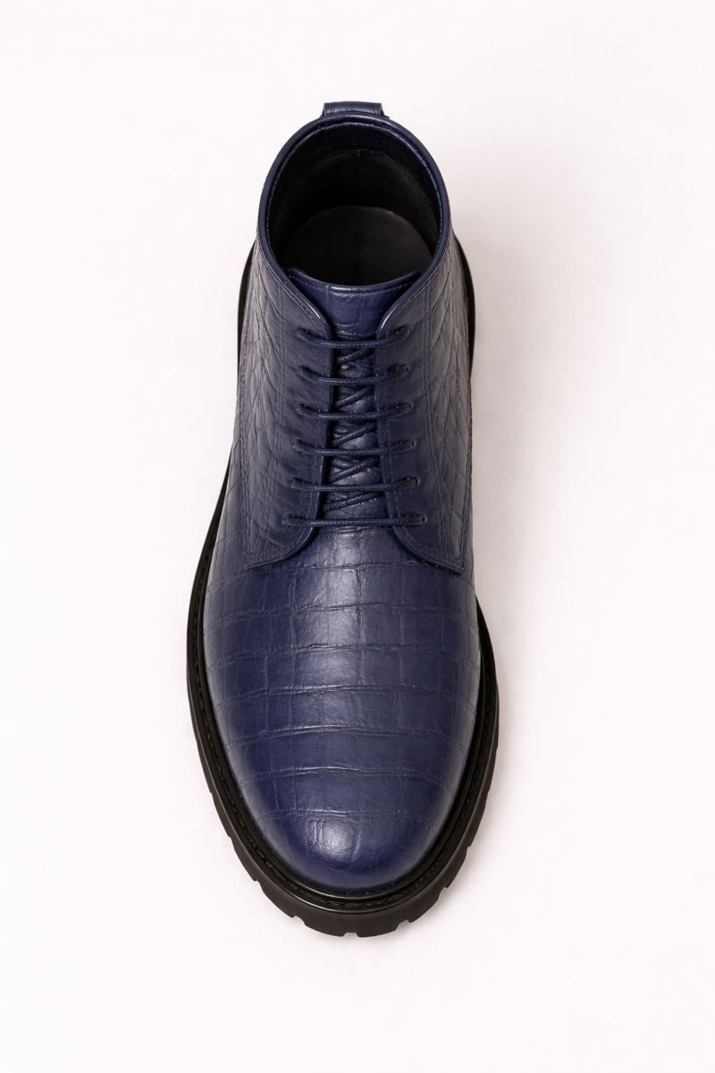 Mens Dress Ankle Boots Los Altos Boots Short Cowboy Boot - Western Ankle Boots Exotic Skin + Navy + Skin Type-New Designer Collection - US 8.0 Standard/D/ Medium / Eu:41-42