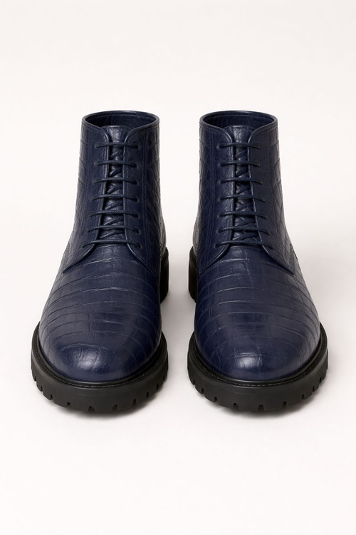 Mens Dress Ankle Boots Los Altos Boots Short Cowboy Boot - Western Ankle Boots Exotic Skin + Navy + Skin Type-New Designer Collection
