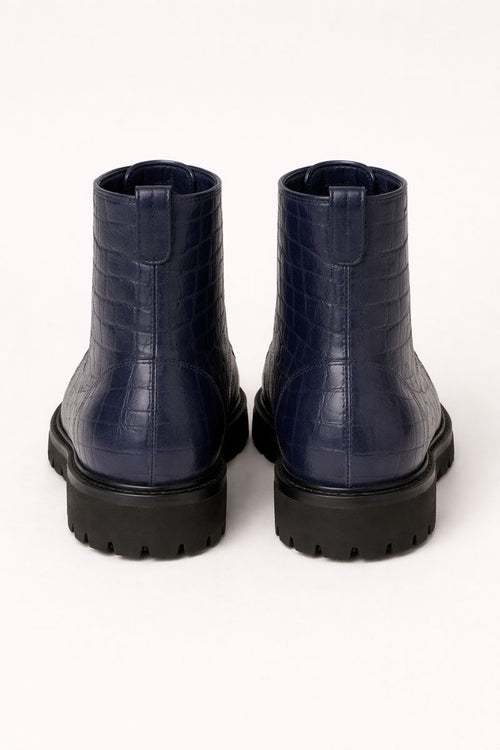 Mens Dress Ankle Boots Los Altos Boots Short Cowboy Boot - Western Ankle Boots Exotic Skin + Navy + Skin Type-New Designer Collection