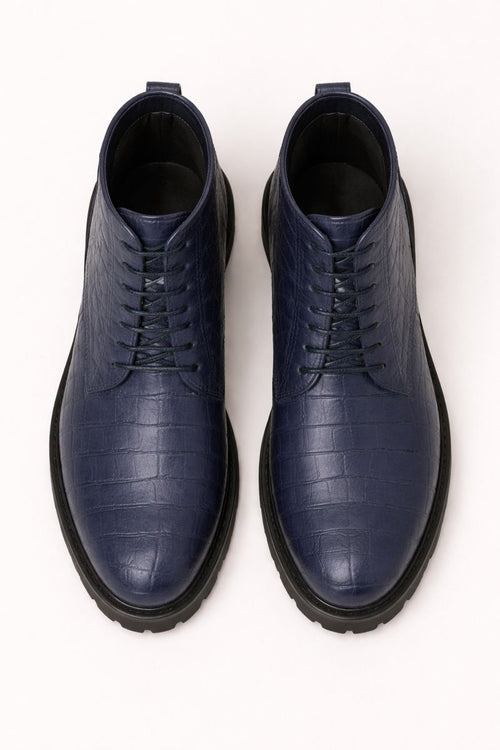 Mens Dress Ankle Boots Los Altos Boots Short Cowboy Boot - Western Ankle Boots Exotic Skin + Navy + Skin Type-New Designer Collection