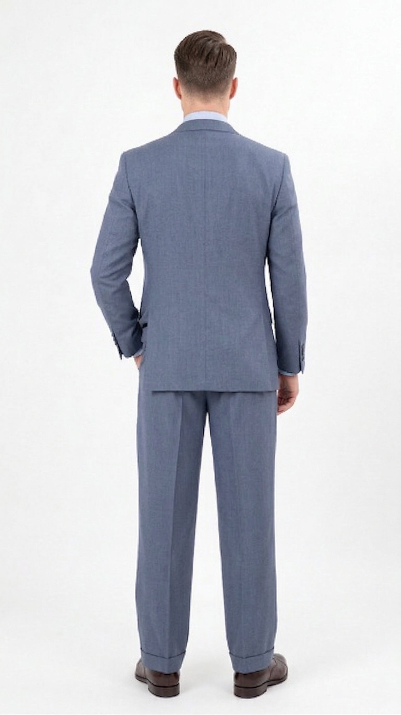 Mens Dusty Blue 3 Piece Suit 100% Wool Fabric – Classic Fit Wide Leg Pleated Pants Double Breasted Vest Formal Business Church Suit By Apollo King