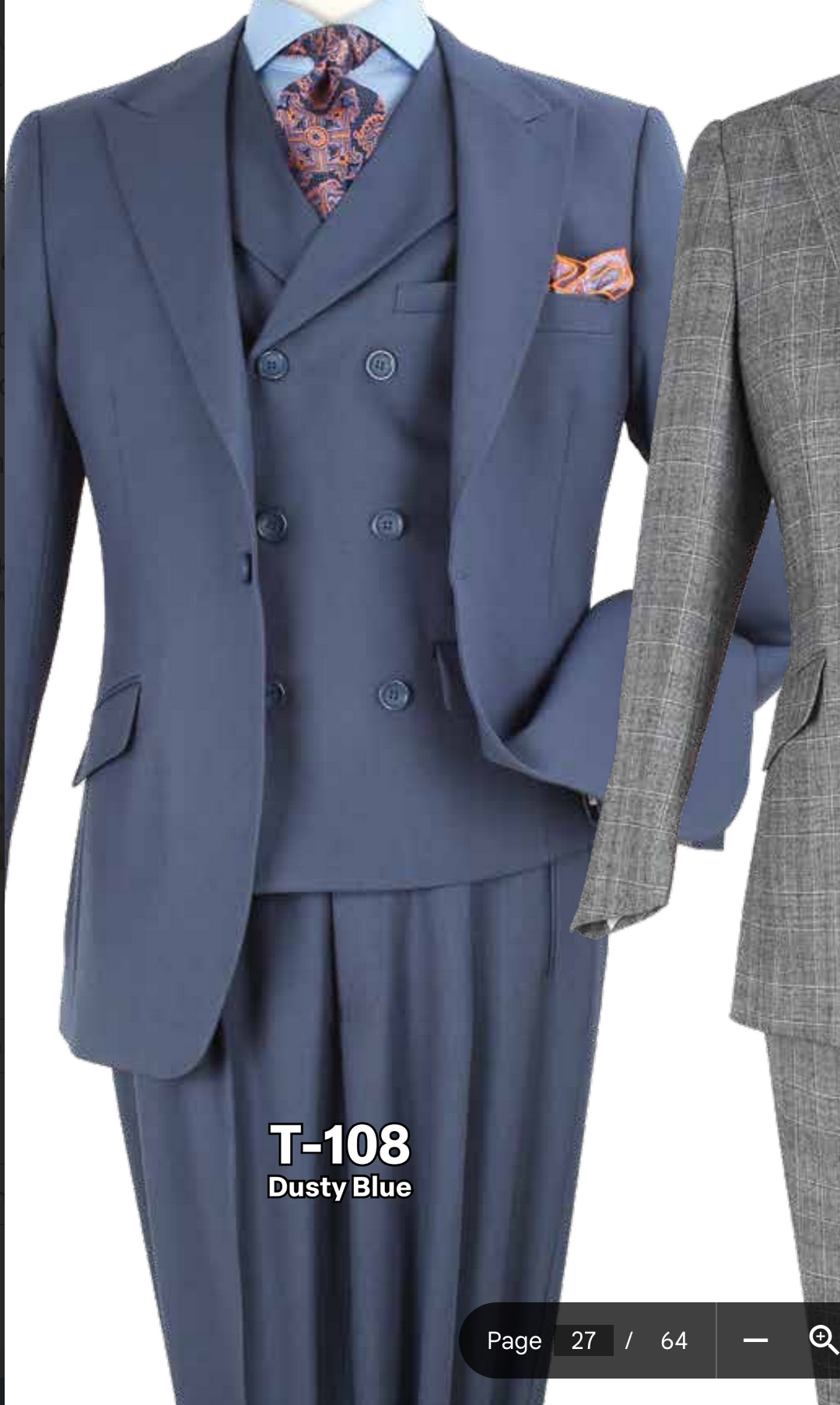 Mens Dusty Blue 3 Piece Suit 100% Wool Fabric – Classic Fit Wide Leg Pleated Pants Double Breasted Vest Formal Business Church Suit By Apollo King - 34 Short or Extra Small