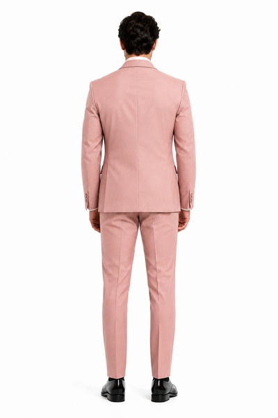 Mens Dusty Pink Three-Piece Slim Fit Tuxedo with Contrast Satin Lapel and Bow Tie