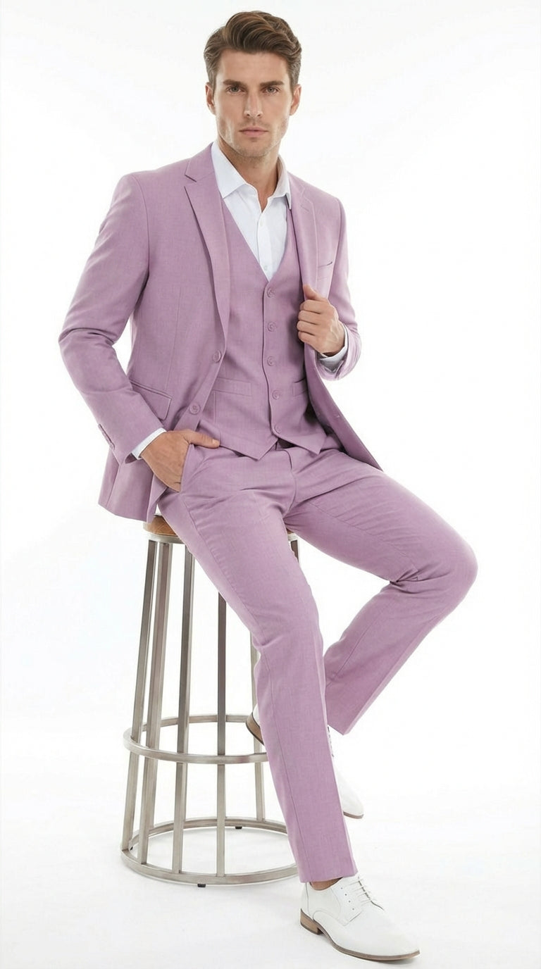 Mens Dusty Rose 3 Piece Suit Modern Pink Formal Suit Set for Wedding, Prom and Special Events Pinkish Color