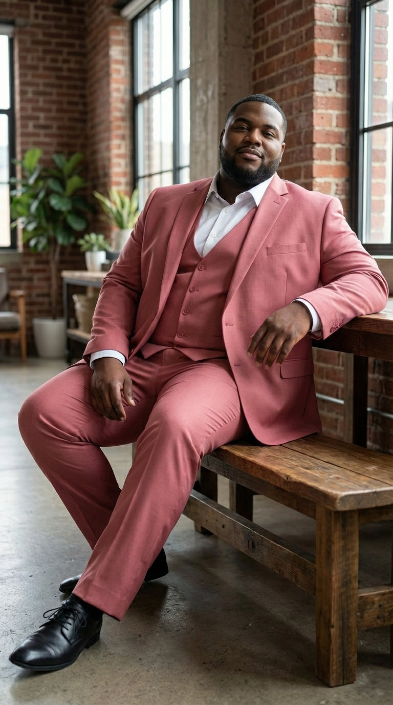 Mens Dusty Rose Three Piece Suit – Modern Formal 3PC Wedding and Prom Suit - Pink Coloe Modern Fit - 34 Short or Extra Small