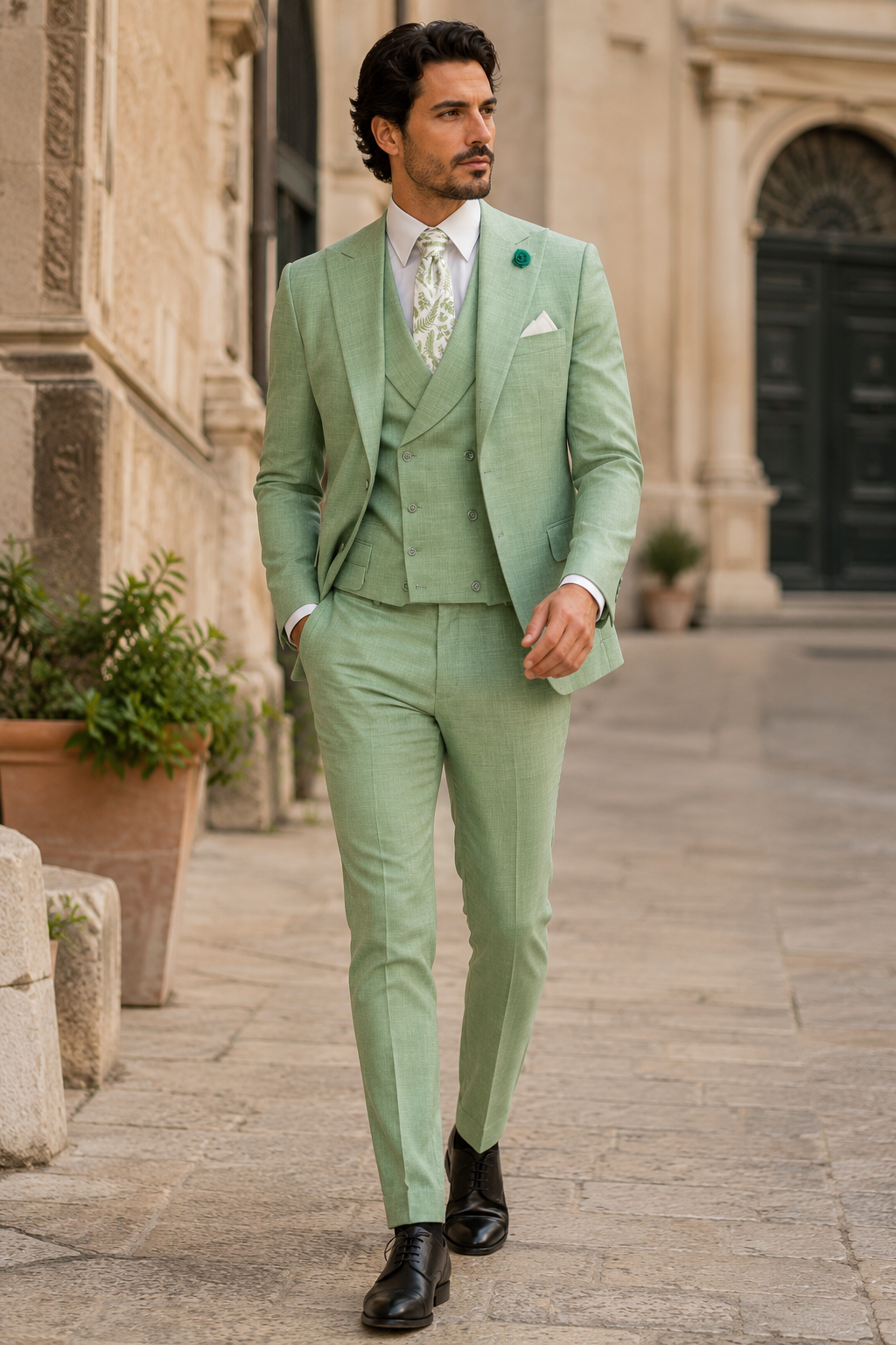 Mens Easter Suit - Jacket and Pants in Summer Color Light Green Modern Fit Light Weight