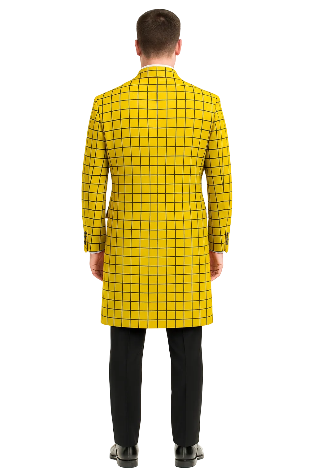 Mens Plaid Overcoat - Wool Peacoat - Plaid Topcoats Yellow