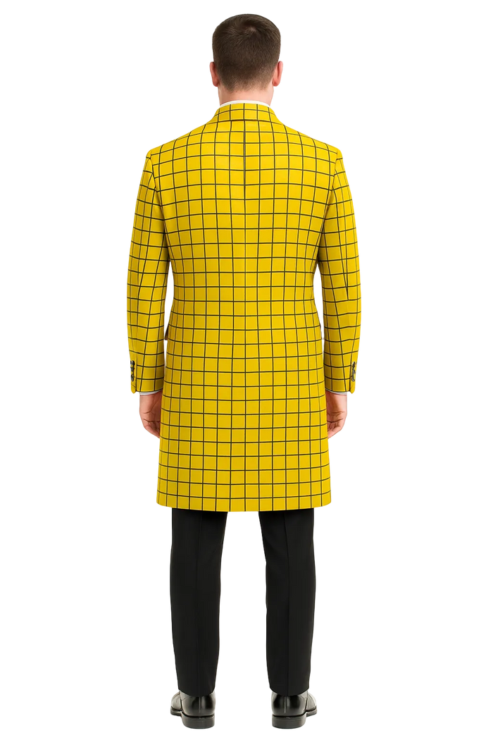 Mens Plaid Overcoat - Wool Peacoat - Plaid Topcoats Yellow
