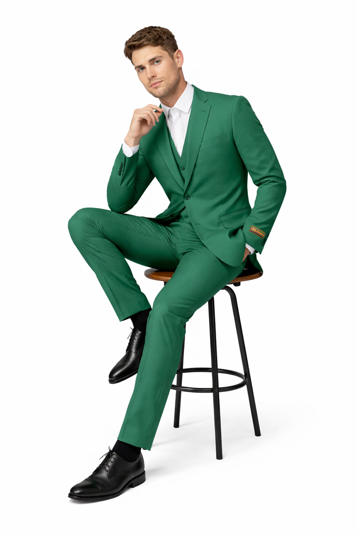 Mens Emerald Green 3-Piece Suit Slim Fit Wedding and Formal Suit by Alberto Nardoni-New Designer Collection