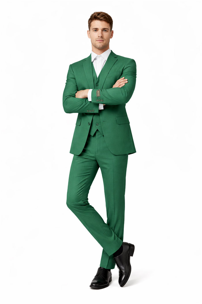 Mens Emerald Green 3-Piece Suit Slim Fit Wedding and Formal Suit by Alberto Nardoni-New Designer Collection