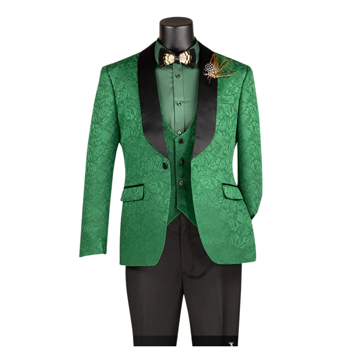 Mens Emerald Green Jacquard Tuxedo Suit - 34 Short or Extra Small