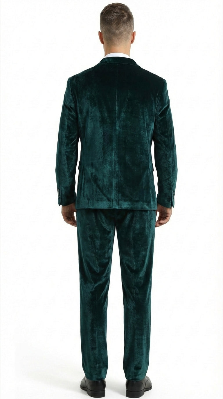 Mens Emerald Green Teal Blue Velvet Suit – Luxury Two Piece Formal Evening Suit - 34 Short or Extra Small
