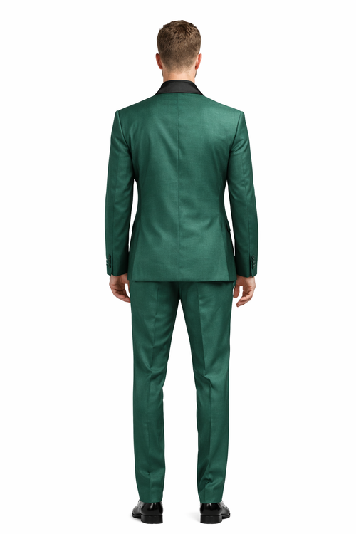 Mens Emerald Green Tuxedo with Black Satin Shawl Lapel 3 Piece Formal Suit with Vest-New Designer Collection