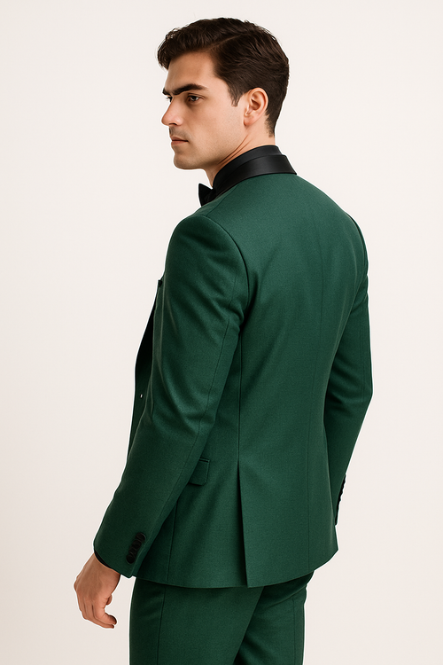 Mens Emerald Green Tuxedo with Black Satin Shawl Lapel  3 Piece Formal Suit with Vest green suits - New Arrival