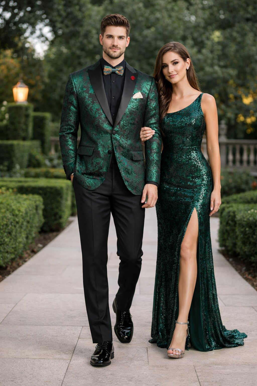 Emerald Green Paisley Tuxedo Suit - Prom Floral Tuxedo Suit - Groom Wedding Suit - 44 Regular