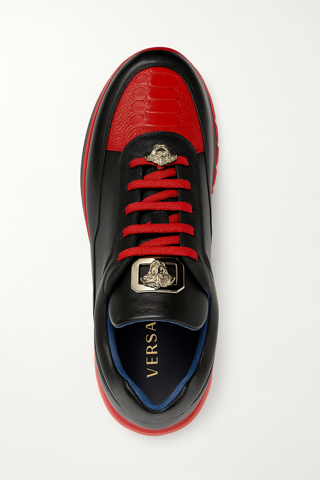 Belvedere  Flash Men's Shoes Black & Red Exotic Ostrich / Calf-skin Leather Casual Sneakers - 6