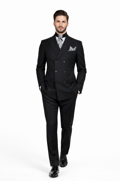 Apollo King Men's 2pc Double Breasted Suit Wide Peak Lapel with Slim Fit Cut