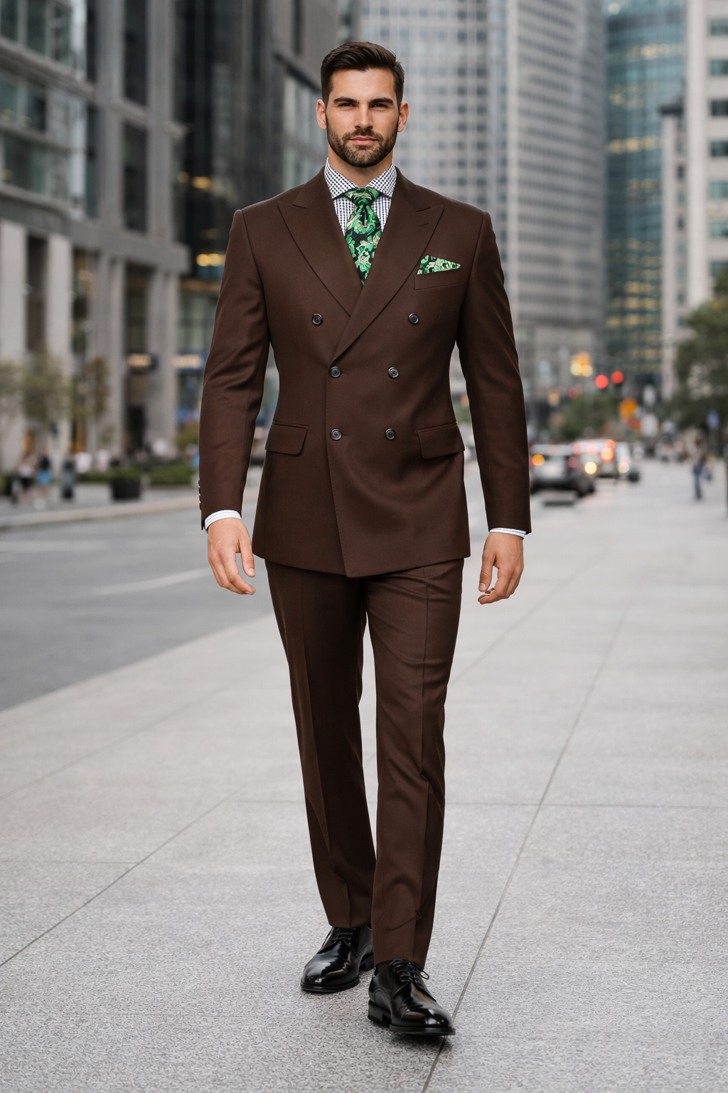 Apollo King Men's 2pc Double Breasted Suit Wide Peak Lapel with Slim Fit Cut - 38 Short Jacket+32 Waist Adjustable 28to34)(Height: 5 4 to5 7 )(Neck  15-16.5)S-M)